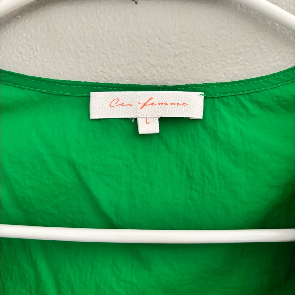 Ces Femme Green Ruffled Flutter Sleeve Blouse - Picture 3 of 5